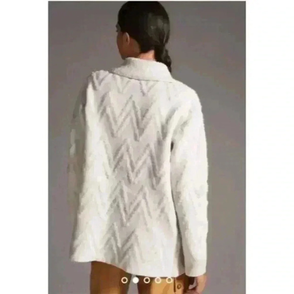 Anthropologie Shirt Jacket Medium Shacket Zig Zag Button Down Oatmeal Color - Picture 2 of 10